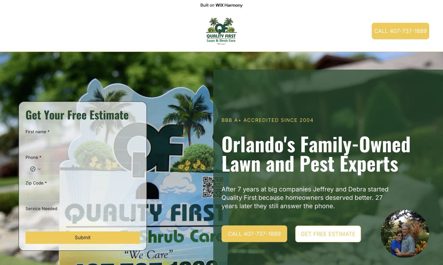 Quality First Lawn and Shrub Care concept homepage